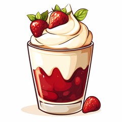 Refreshing Strawberry Sundae in Glass - Layered Ice Cream Dessert with Whipped Cream and Berries