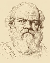 Elegant Minimalist Illustration of Socrates Featuring His Distinct Beard and Depth