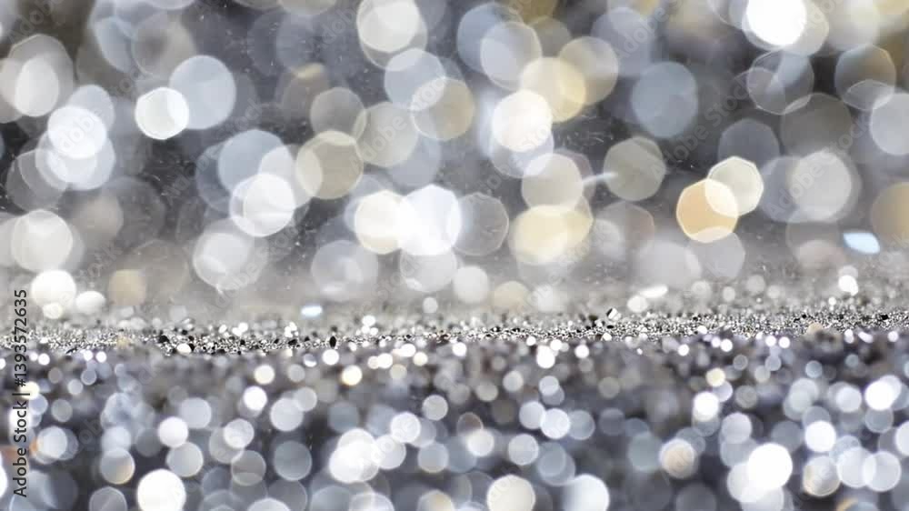 Poster shimmering silver glitter background with sparkling bokeh lights creates elegant and festive atmosph