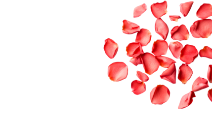 Rose petals scatter on black background, gentle beauty, cut out transparent