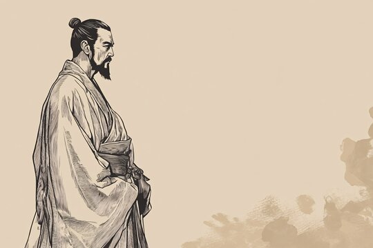 Sun Tzu Portrayed as a Minimalist Figure with Simple Lines and Robes