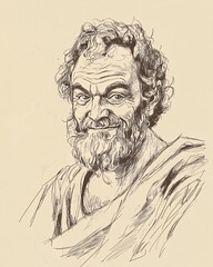 Simple Yet Elegant Sketch of Democritus Evoking Ancient Greek Wisdom