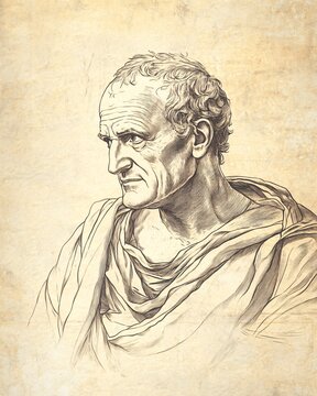 Elegant Linedraw Portrait of Cicero, Philosopher of Ancient Rome