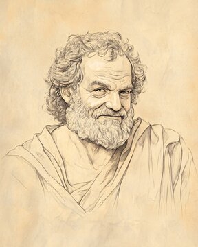 Artistic Representation of Democritus on a Beige Background with Copy Space