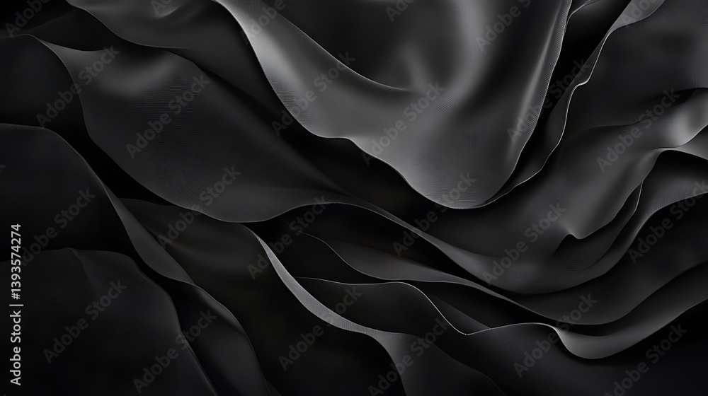 Poster Abstract black texture with flowing waves and folds creating a sense of depth and movement showcasing a rich visual warmth and elegance