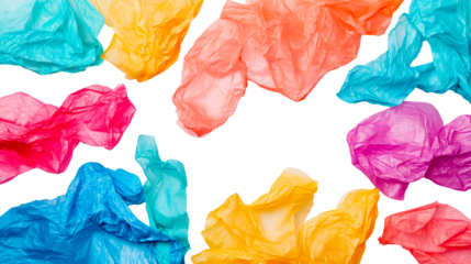 Colorful plastic bags assortment on black background, cut out transparent
