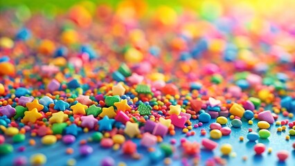 Closeup View of Delicate Pastel Rainbow Confetti and Sprinkles A Macro Photography Study of Vibrant Colors and Texture