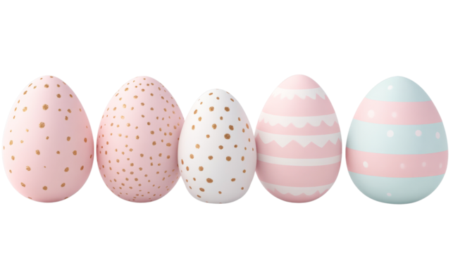 Easter eggs row with different patterns, cut out transparent