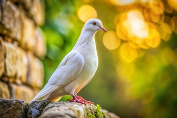 Fototapeta premium Serene White Dove Perched on a Light Gray Stone Wall A Symbol of Peace and Tranquility in a