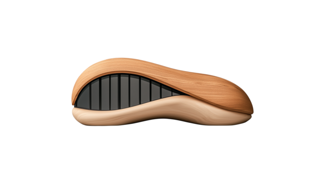 Wooden architectural structure with smooth curves isolated on transparent background