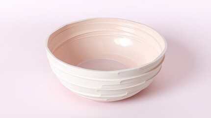 A round white ceramic bowl on a pale pink surface