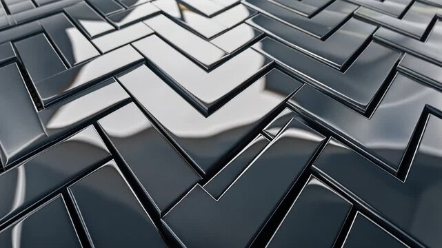 Elegant Modern Design Glossy Geometric Tile Pattern with Interlocking Shapes and Reflective Surface for Stylish Herringbone Aesthetic