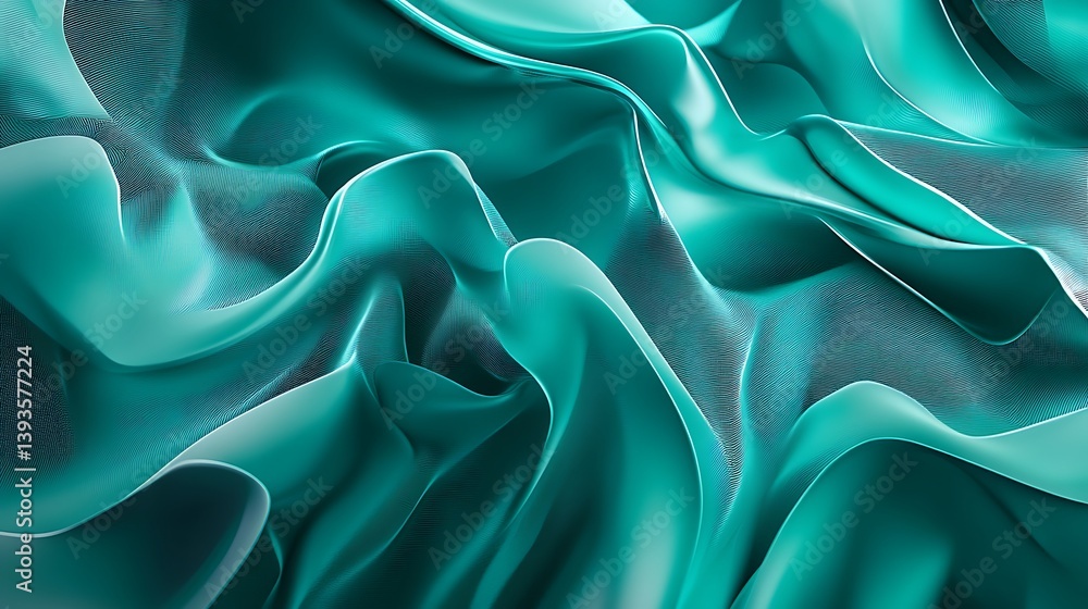 Poster abstract wavy teal fabric texture with organic patterns creating a sense of depth and fluid motion, 