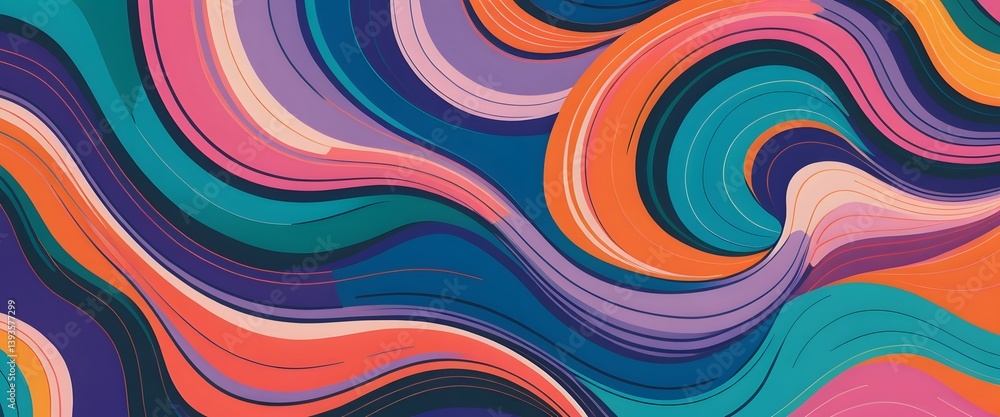 Poster colorful wavy lines abstract art. cheerful background with vibrant hues, a dynamic design, great for