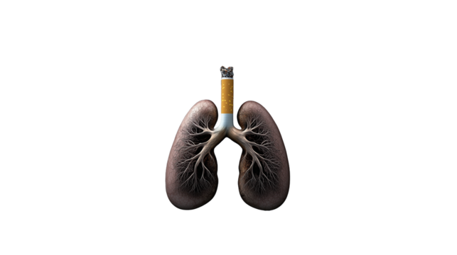 Lungs surrounded by cigarette smoke illustrating the impacts of smoking on respiratory health and wellbeing