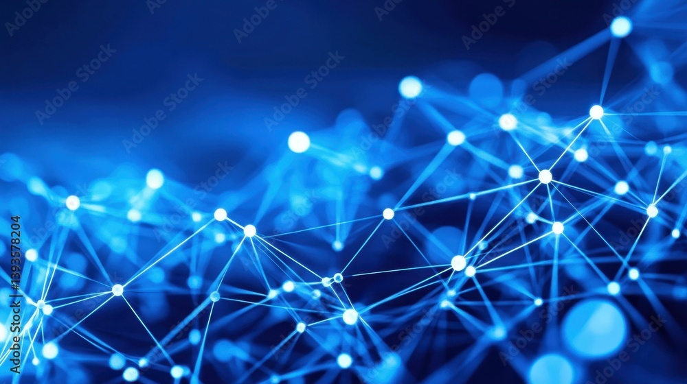 Poster a digital blue network mesh with vibrant bokeh lights symbolizes online connectivity in a techsavvy 