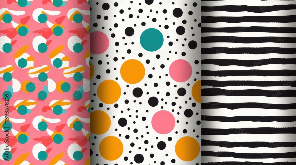 Poster bright and playful vector patterns, perfect for modern design projects. funky geometric textures in 