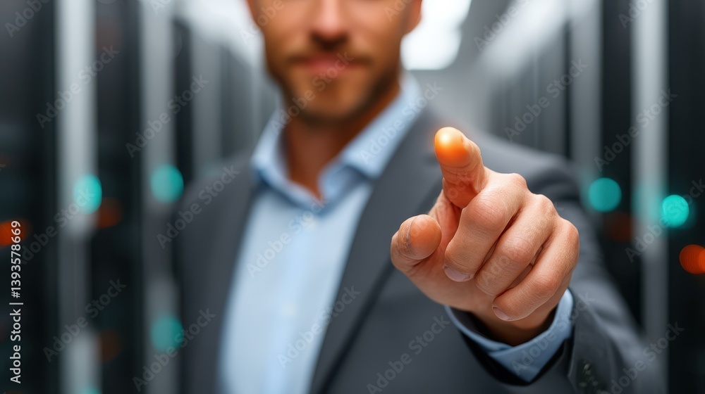 Poster a software engineer interacts with a network of virtual connections, showcasing the fusion of big da