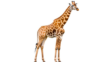 Naklejka premium Majestic giraffe, posing regally with patterned coat, cut out transparent