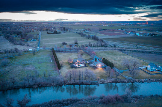 Farmland by the Umatilla River in Eastern Oregon near Hermiston.