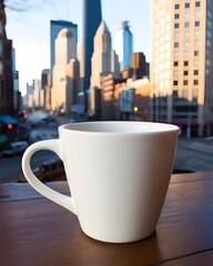 Obraz premium a cup of drink in a metropolitan atmosphere