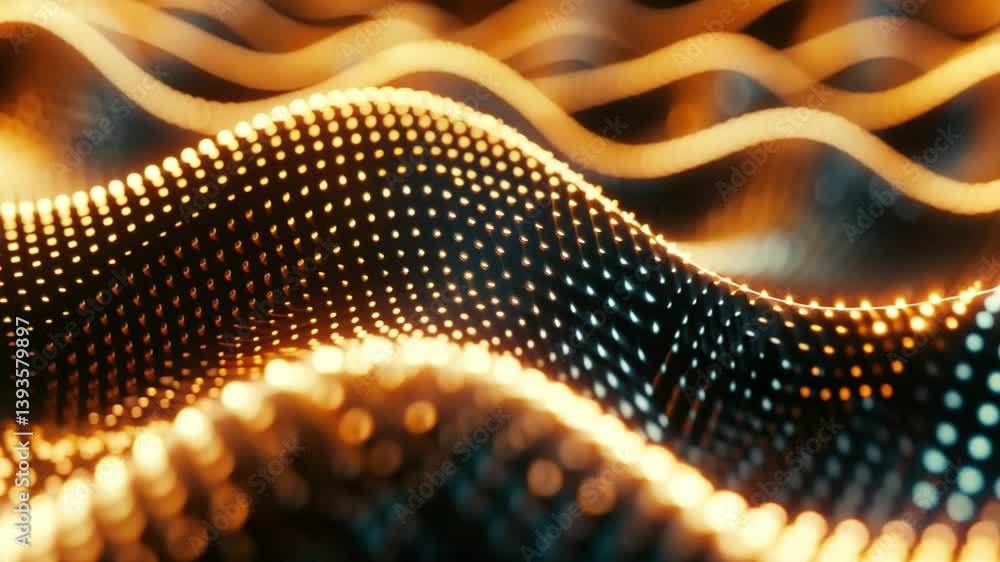 Poster mesmerizing abstract waves glowing dots create dynamic flow of warm colors and energy, evoking rhyth