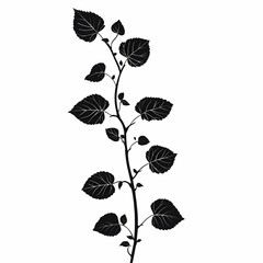 Tropical Foliage Leafy Silhouette: Organic Leaf and Branch Vector Botanical Illustration in Black and White