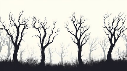 Obraz premium Eerie Black and White Forest Silhouette | Mysterious Tree Landscape with Stripped Branches