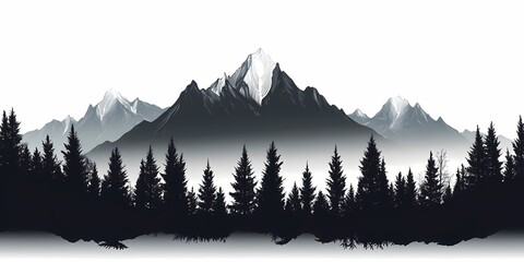 Majestic Forested Mountains Silhouette Art - Black and White Nature Landscape Photography