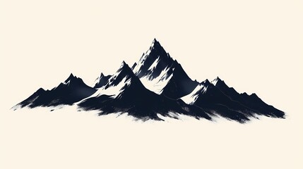 Stunning Black and White Vector Illustration: Minimalist Mountain Peaks in Rugged Scenic Landscape