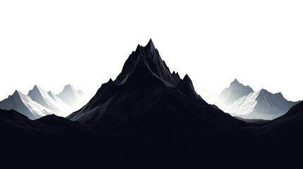 Abstract Black and White Silhouette of Majestic Snow-Capped Mountain Range in High Contrast - Nature's Artistic Beauty in Minimalist Photography