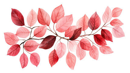 Fototapeta premium Watercolor Red Leaves on Branch Illustration, cut out transparent