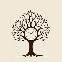 abstract tree with roots, clock inside tree, climate change 