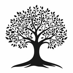 Black and White Nature Illustration: Elegant Tree Silhouette with Branches and Leaves - Organic Art for Eco-Friendly Home Decor and Spiritual Growth