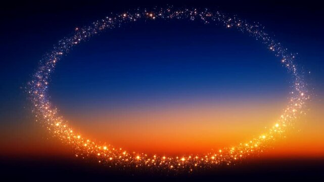 Magical Celestial Sunset Frame: Glowing Starry Night Sky Oval Border Design