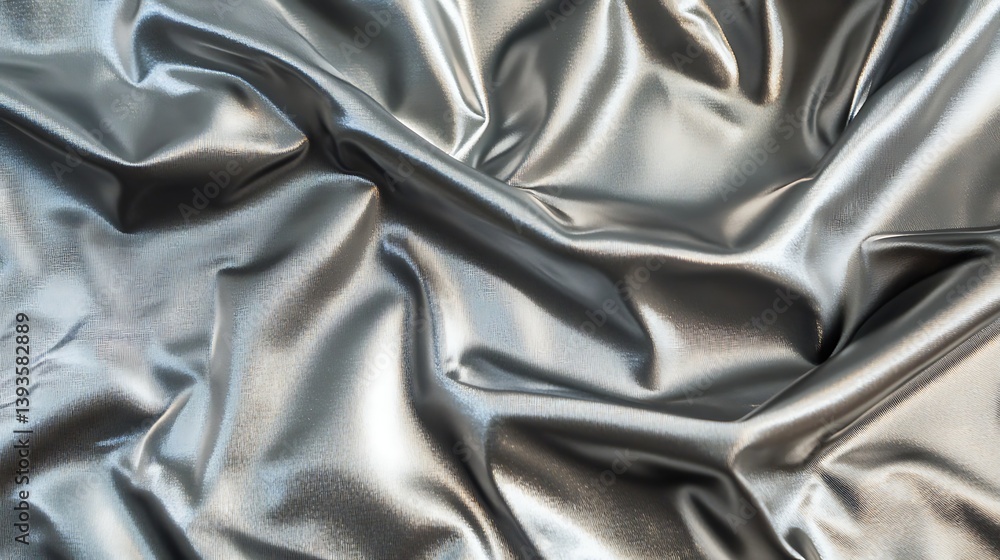 Aufkleber close-up of crumpled metallic silver fabric displaying intricate textures and shimmering highlights 