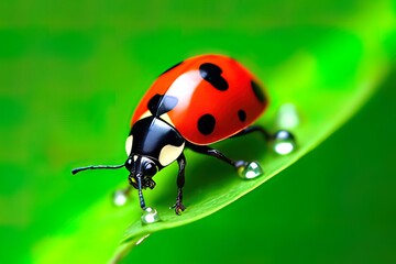 Obraz premium Ladybug in a Dewy Spiral