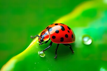 Fototapeta premium Ladybug in a Dewy Spiral