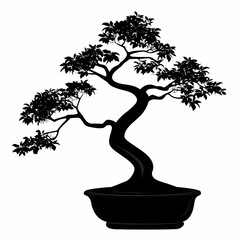 Black and White Bonsai Tree Silhouette: Tranquility and Zen in Asian-Inspired Home Decor