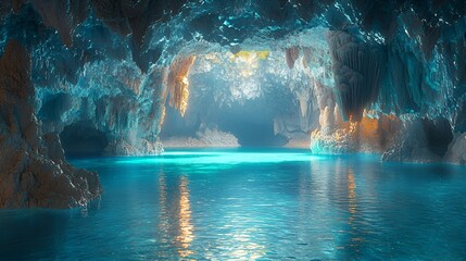 Azure Cave Lake Sunlight