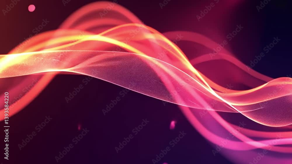 Poster dynamic abstract background of flowing waves in pink and orange light, creating energy with soft cur