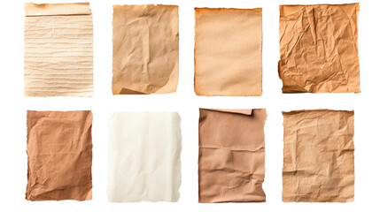 Set of different paper sheets on black background, cut out transparent