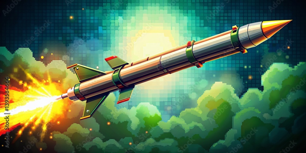 Poster detailed pixel art military missile a closeup view of a futuristic weapon system with striking depth