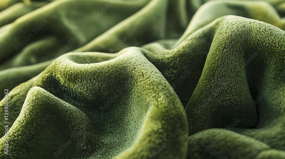 Poster close-up view of soft, textured green fabric with light reflecting off the surface, creating an invi