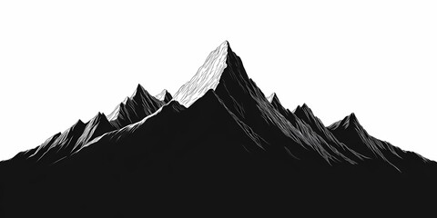 Epic Black and White Mountain Landscape: Dramatic Adventure Silhouette with Scenic Natural Beauty