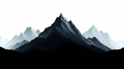 Abstract Black and White Mountain Landscape Vector Art with Minimalist Peaks and Silhouettes
