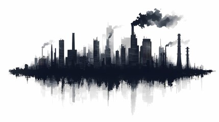 Urban Pollution: Industrial Skyline with Smokestacks Representing Environmental Impact and Eco-Concern