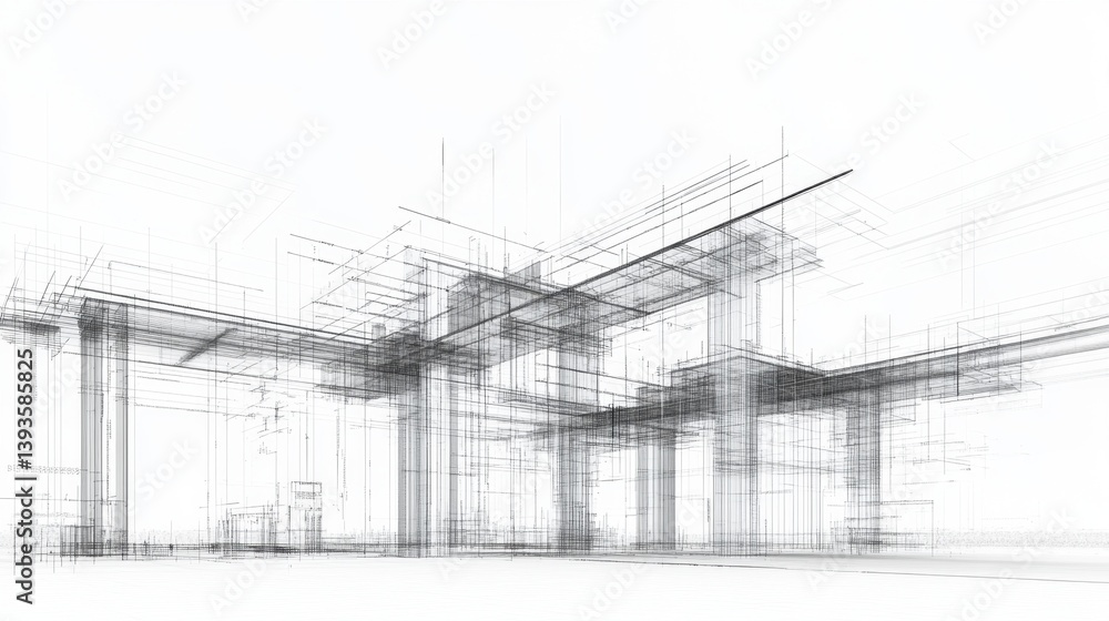 Poster blueprint of a structural engineering project with detailed drawings of beams, columns, and load dis