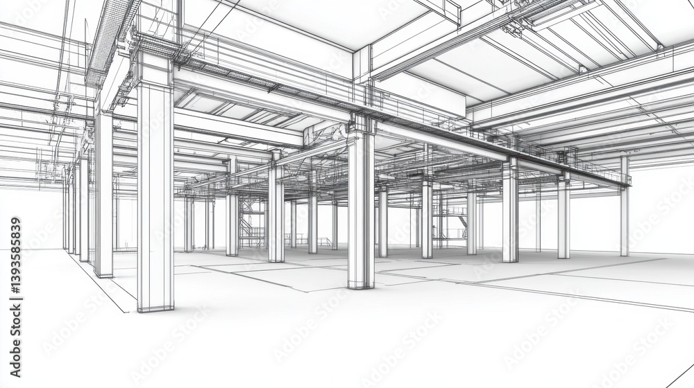 Aufkleber blueprint of a structural engineering project with detailed drawings of beams, columns, and load dis
