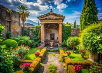 Obraz premium Unveiling the Ancient Roman Lararium A Pompeii Garden Shrine in the House of the Dioscuri